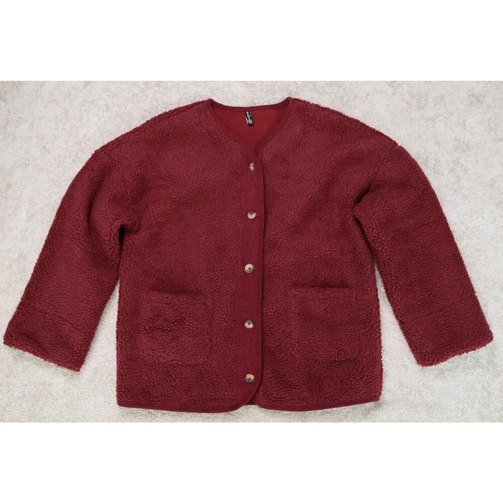 PrettyGarden Burgundy Red Sherpa Corduroy Jacket Womens Size M NWOT